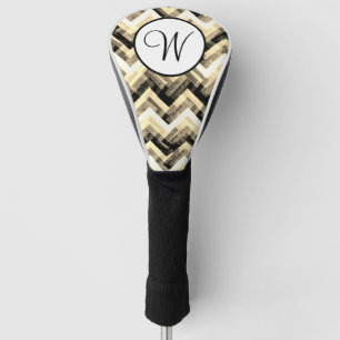 Gold Black White Chevron Textured Monogram Golf Head Cover
