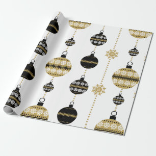 Gold/Black/White Christmas Pattern Wrapping Paper