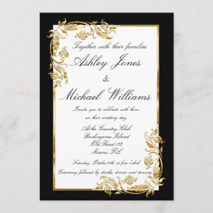 Gold Black White Elegant Glamourous Cordial Weddin Invitation