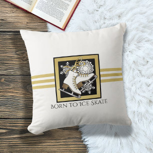 Gold Black White Figure Skating / Ice Skating Throw Pillow