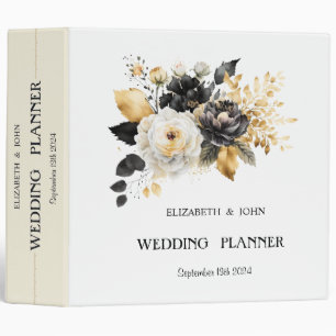 Gold Black White Flowers Binder