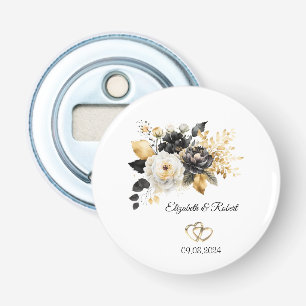 Gold Black White Flowers Wedding Bottle Opener