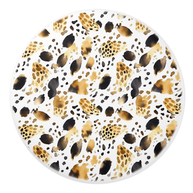 Gold Black White Leopard Print Ceramic Knob (Front)
