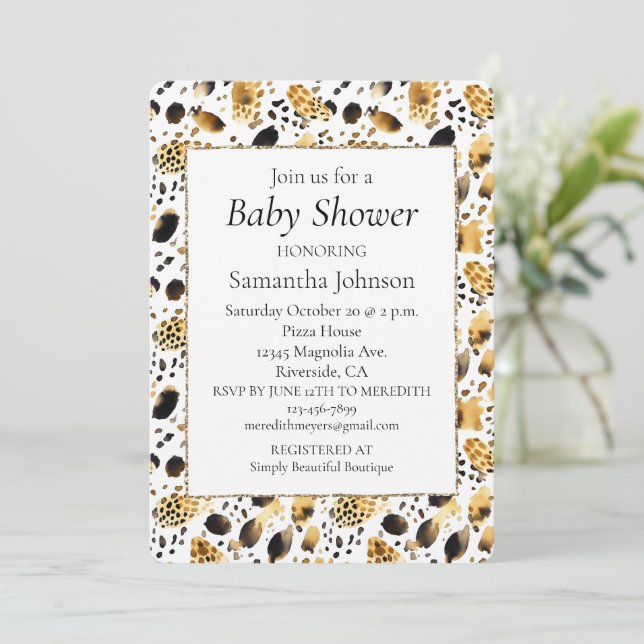 Gold Black White Leopard Print Invitation (Standing Front)