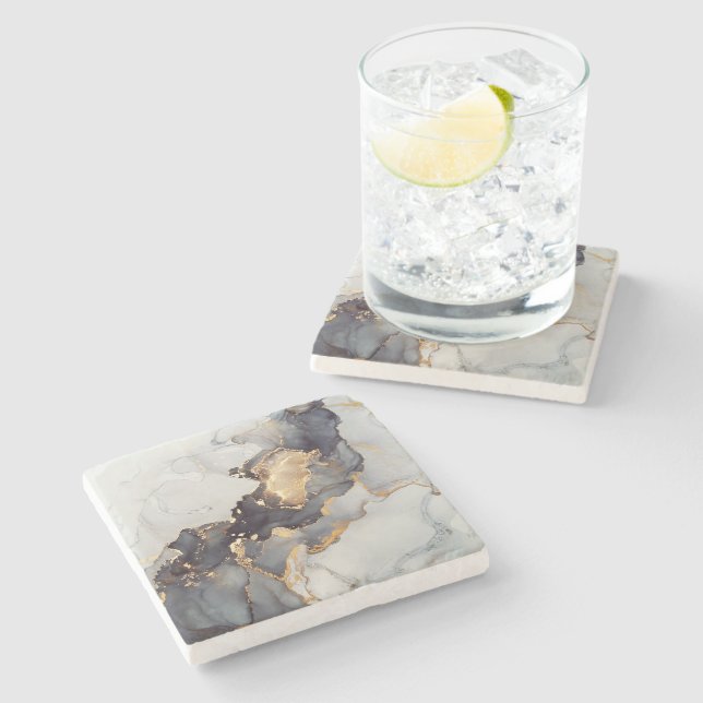 Gold Black White Marble Pretty Stone Coaster (Side)