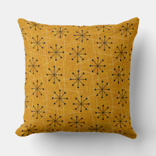 Gold, Black, White   Mid-Century Atomic Starbursts Throw Pillow