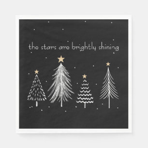 Gold, Black, White Modern Christmas Tree Stars Napkin