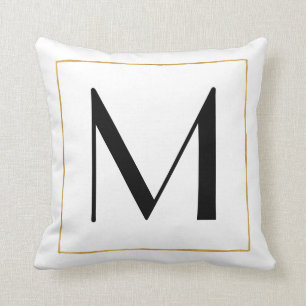Gold Black White Personalized Monogram Letter Throw Pillow