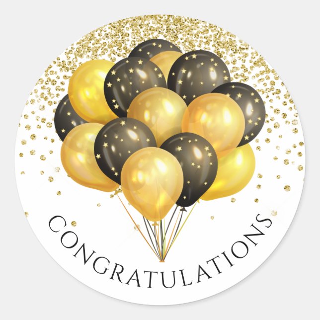 Gold Black White Retirement Party Classic Round Sticker (Front)