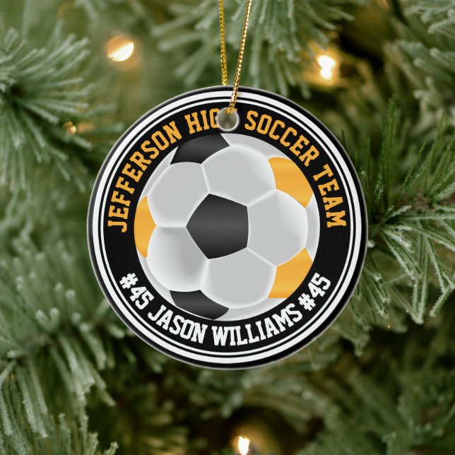 Gold, Black & White Soccer ⚽  Ceramic Ornament (Tree)