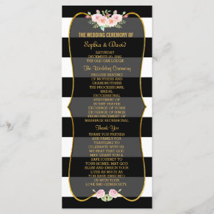 Gold Black White Stripes Flowers Wedding Program
