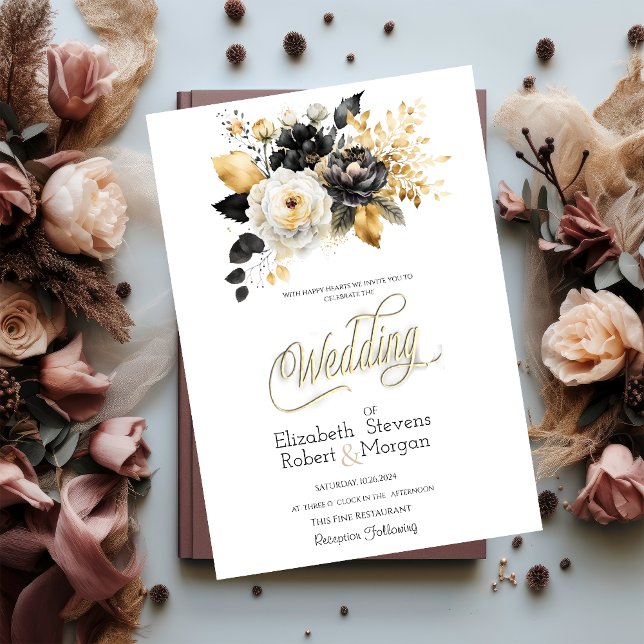 Gold Black White Wedding Invitation (Creator Uploaded)