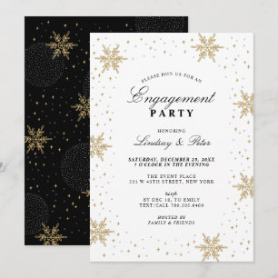 Gold & Black Winter Christmas Engagement Party Inv Invitation