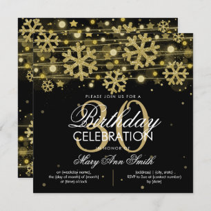Gold Black Winter Glitter Glam 30th Birthday Invitation