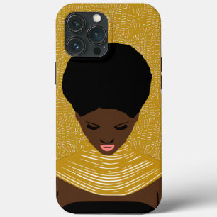 gold Black Woman Looking Down   Tribal Necklace iPhone 13 Pro Max Case