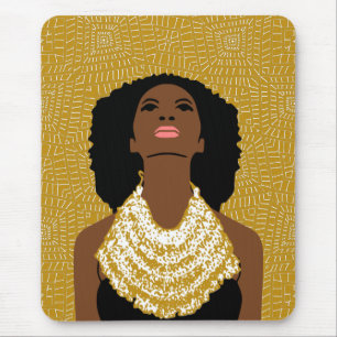 gold Black Woman Looking Up Tribal Necklace Mouse Pad