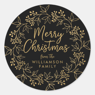 Gold Black Wreath Christmas Card Envelope Seal