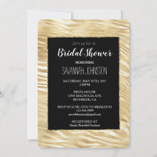 Gold Black Zebra Print bridal shower Invitation