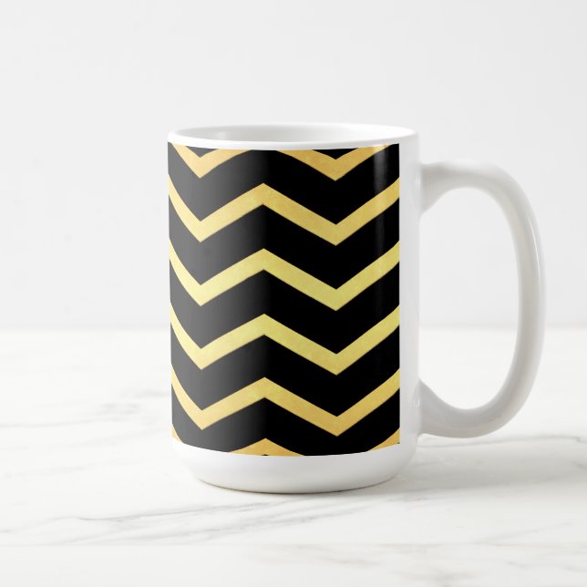 Gold & Black Zig Zag Pattern Coffee Mug (Right)