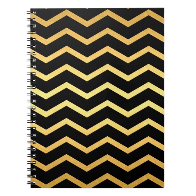 Gold & Black Zig Zag Pattern Notebook (Front)