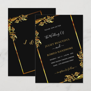 Gold BlackElegant Framed Modern Wedding Invitation