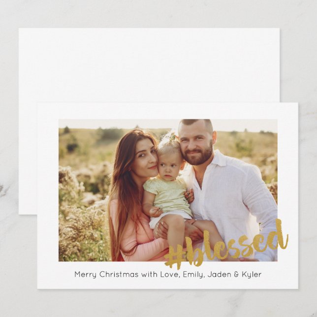 Gold Blessed Christmas Photo Card (Front/Back)