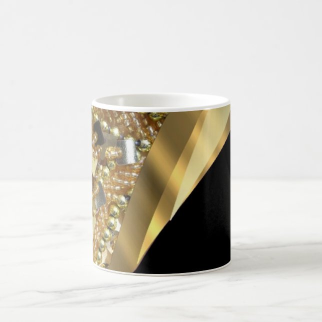 Gold bling & black swirl pattern coffee mug (Center)