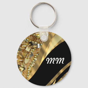 Gold bling & black swirl pattern keychain