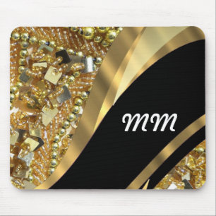 Gold bling & black swirl pattern mouse pad