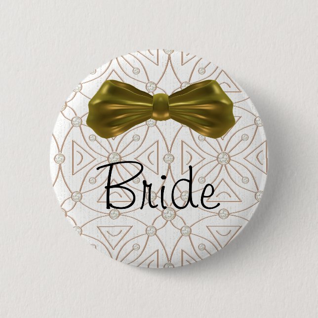Gold Bling Bride Button Pin (Front)