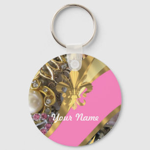 Gold bling fleur de lys keychain