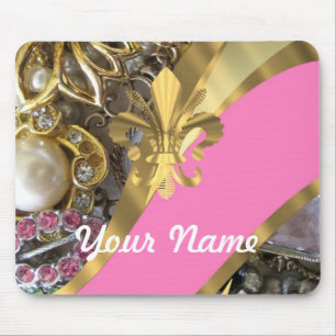 Gold bling fleur de lys mouse pad