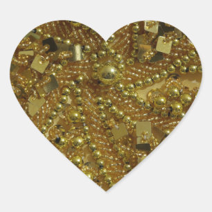 Gold bling glitter & pearls heart sticker