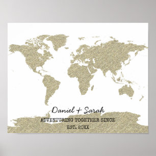 gold bling glitter world map abstract art poster