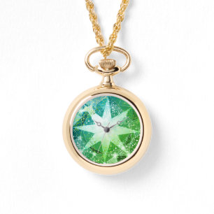 Gold Bling Green Compass Gemstone Rhinestone Look Watch