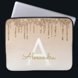 Gold Bling | Luxury Sparkly Glitter Monogram Laptop Sleeve<br><div class="desc">Gold Bling Ombre Sparkle and Faux Dripping Glitter Girly Modern Monogram First Name and Initial Laptop Case. Please contact the designer for matching items</div>