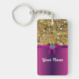 Gold bling & magenta keychain