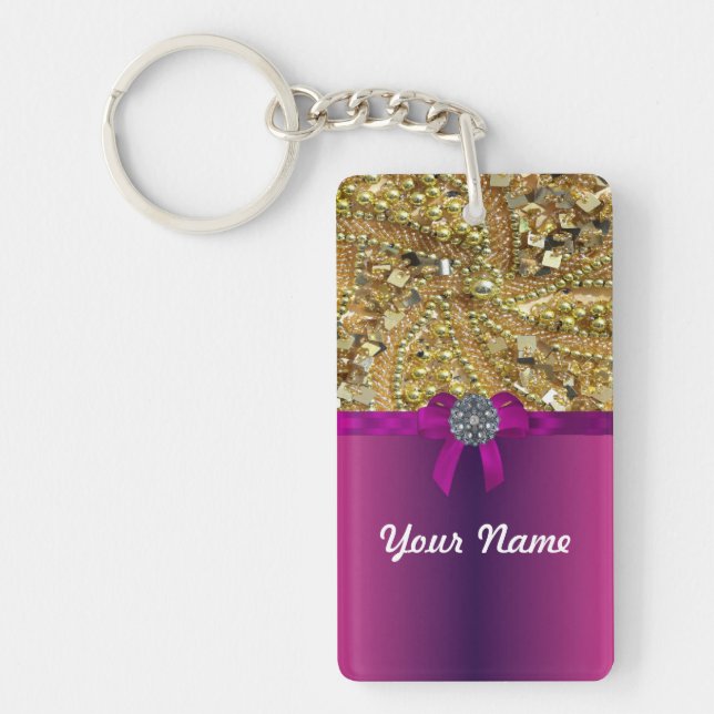 Gold bling & magenta keychain (Front)