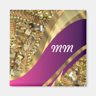 Gold bling & magenta swirl magnet