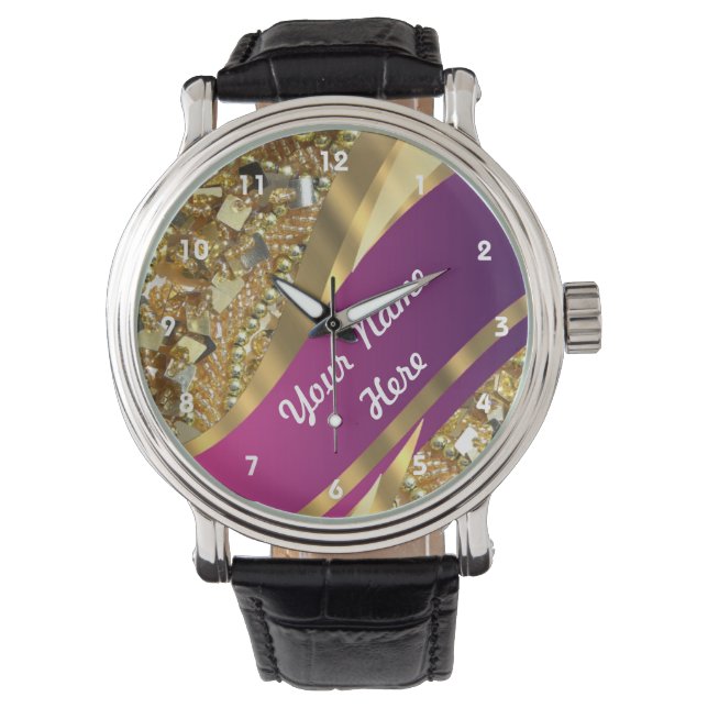 Gold bling sequins personalized  pattern watch (Front)