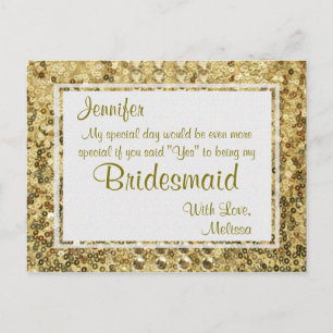 Gold Bling   Will You Be My Bridesmaid? Invitation Postcard