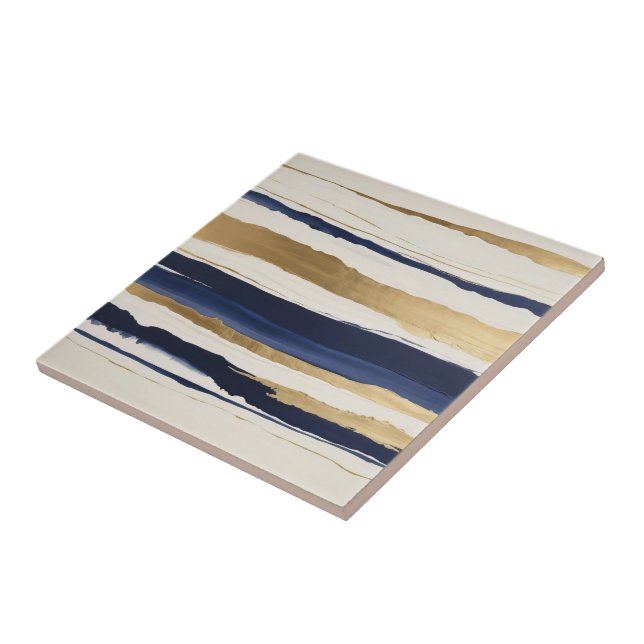 gold blue and beige abstract stripes tile (Side)