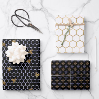 Gold Blue And Gold Apiary Queen Bee Wrapping Paper Sheet