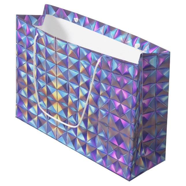 Gold, Blue and Purple Iridescent Geometric 2 Large Gift Bag (Front Angled)