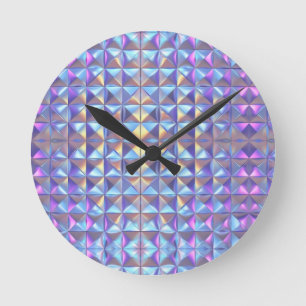 Gold, Blue and Purple Iridescent Geometric 2 Round Clock