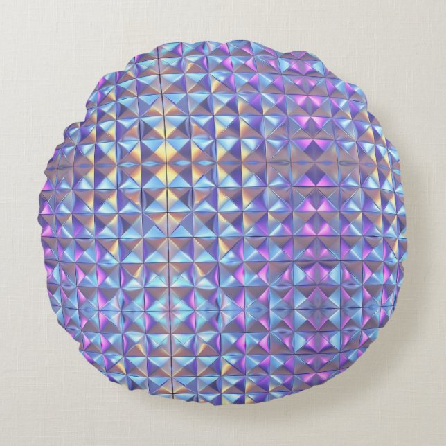 Gold, Blue and Purple Iridescent Geometric 2 Round Pillow (Front)