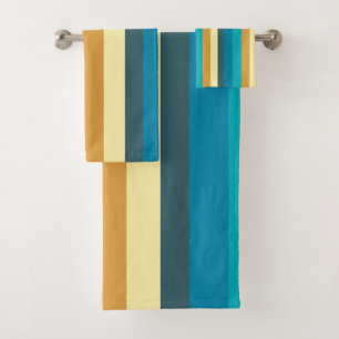 Gold. blue and turquoise stripes bath towel set