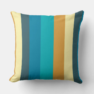 Gold. blue and turquoise stripes throw pillow