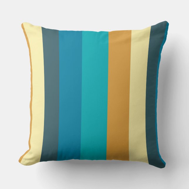 Gold. blue and turquoise stripes throw pillow (Front)