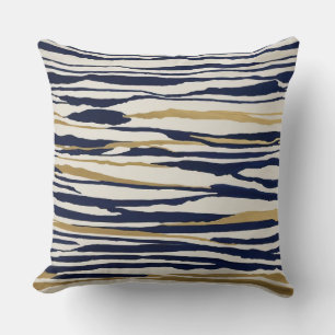 gold blue and white abstract stripes throw pillow